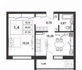 1-комн, 44 кв м, этаж 1/9 Державинский район, улица Королёва