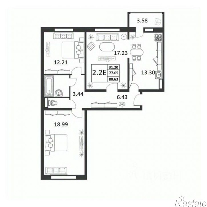 3-комн квартира в новом доме Державинский район