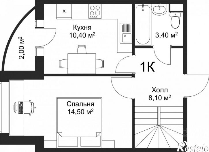 1-комн квартира в новом доме Псковский район, ЖК Рахманинов
